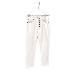 Free People We‎ The Free White Button Fly Cropped Jeans Raw Hem - Size 27